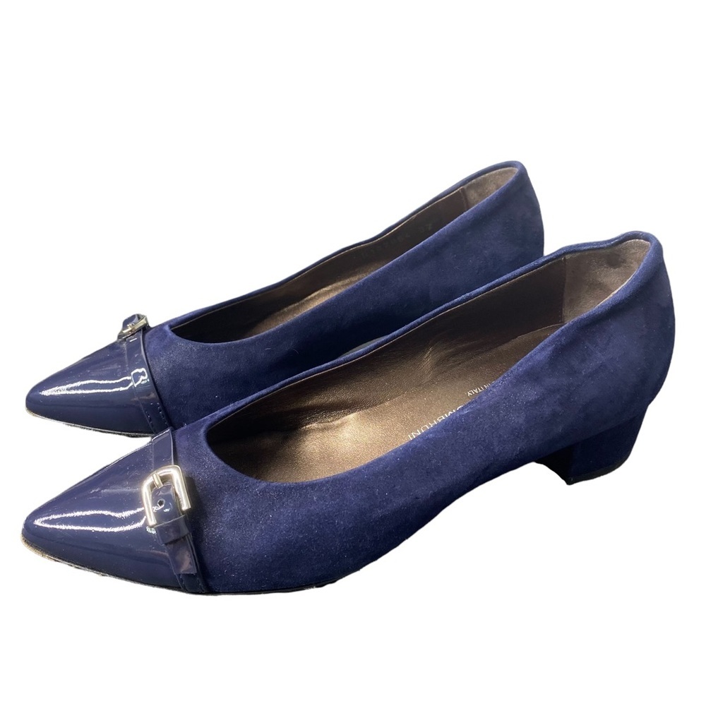 AGL Attilio Giusti Leombruni Blue Suede Pointed Toe Block Heel Loafers Womens 37